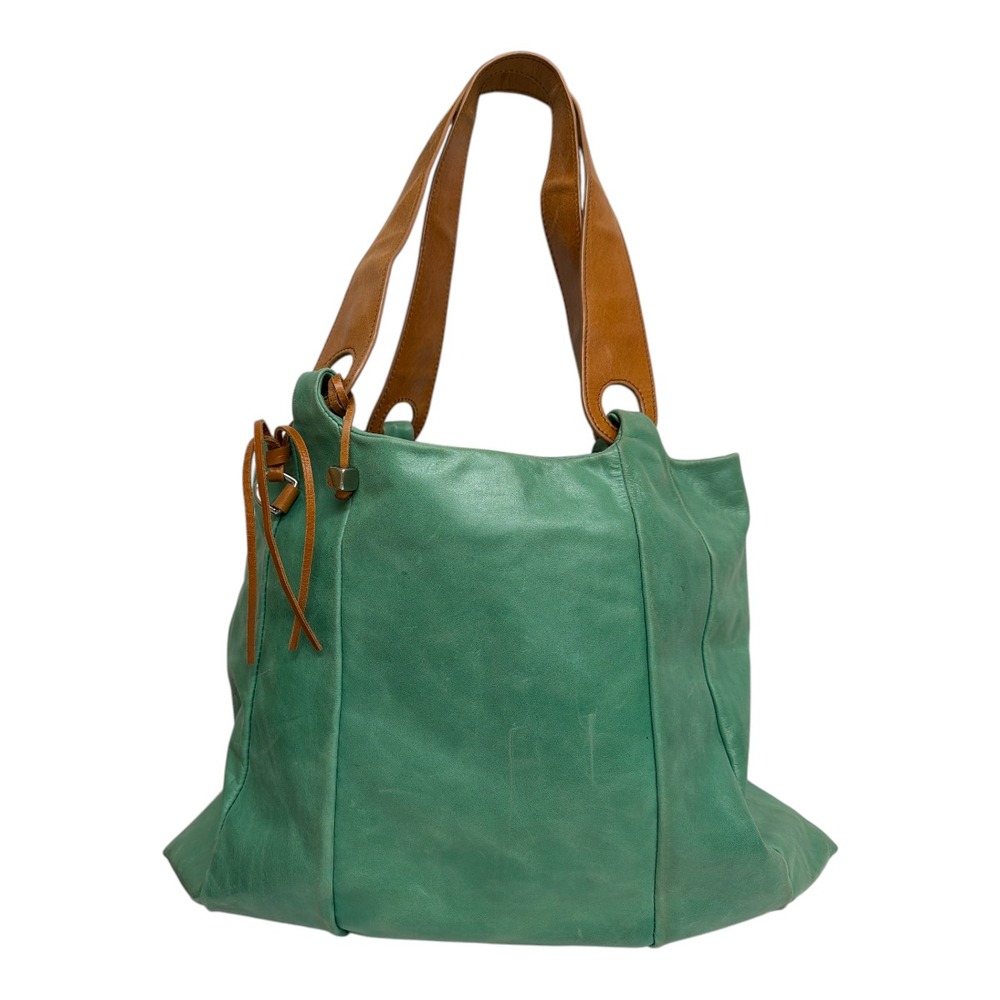 Hobo Original Turquoise Green Leather Tote Shoulder Bag Double Strap EUC